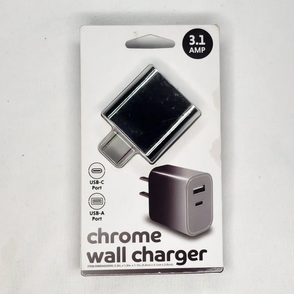 Chrome Wall Charger  USB-A And USB-C Port